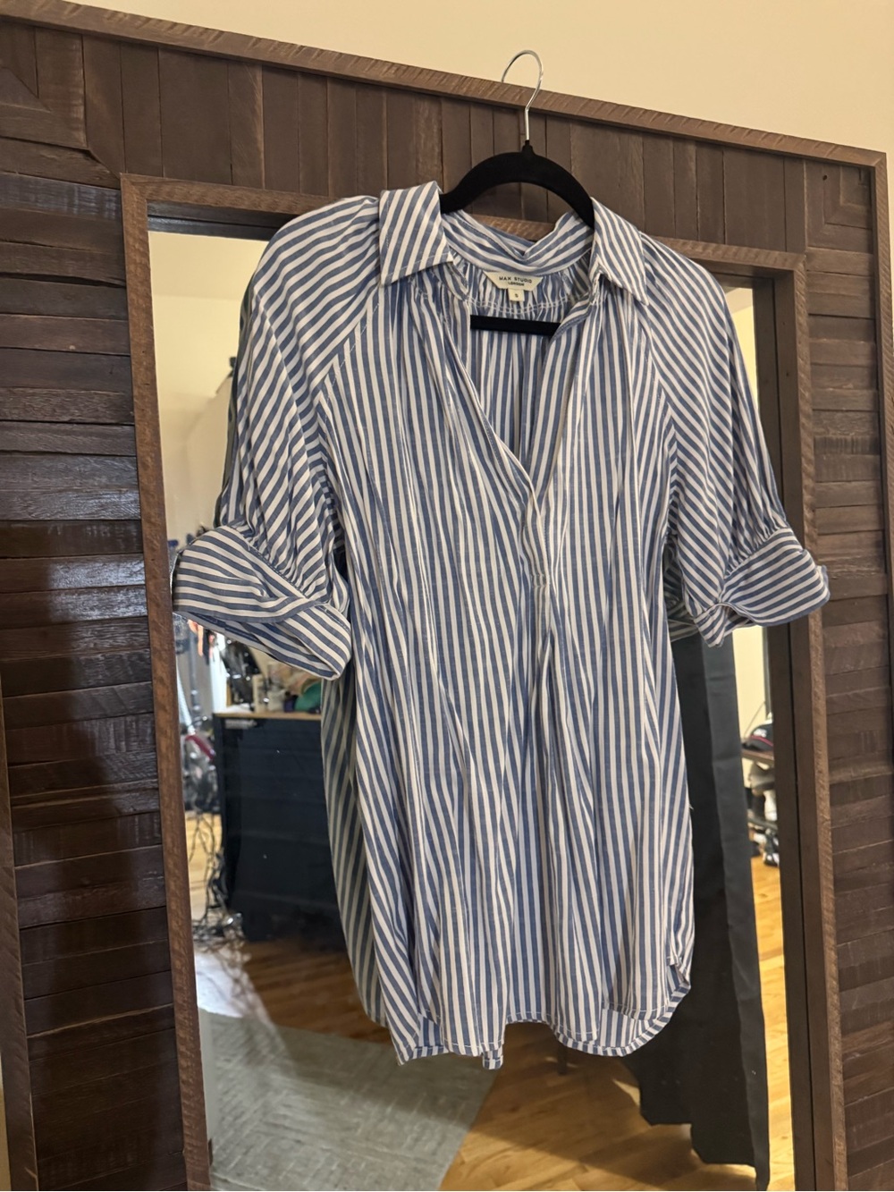 Max Studio Blue and White Striped Blouse